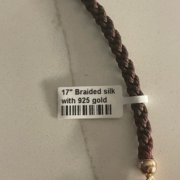 Elegant Silk Brown Braided Necklace 17” gold plated Sterling Silver clasp. - Picture 6 of 8